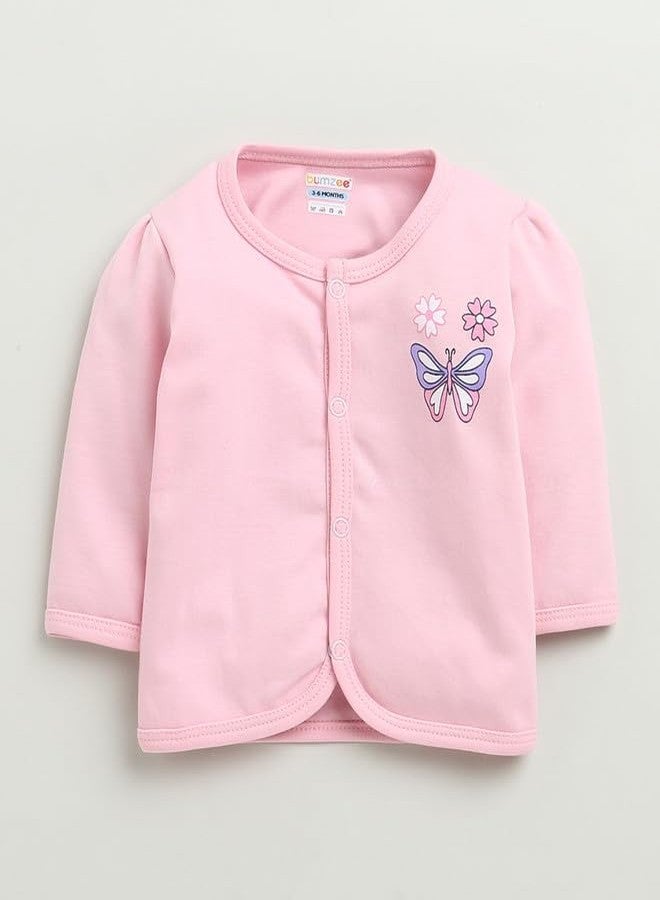 BUMZEE Baby Girls Cotton Full Sleeves Jabla & Pyjama Set Pink & White - 0-3 Months (Peb10233B-pnk) - Image 2