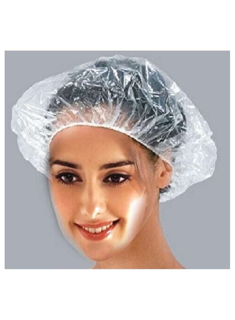 Disposable Elastic Plastic Shower Cap Women Bathroom Spa Home Use Hotel Hair Salon 100pcs - Image 1