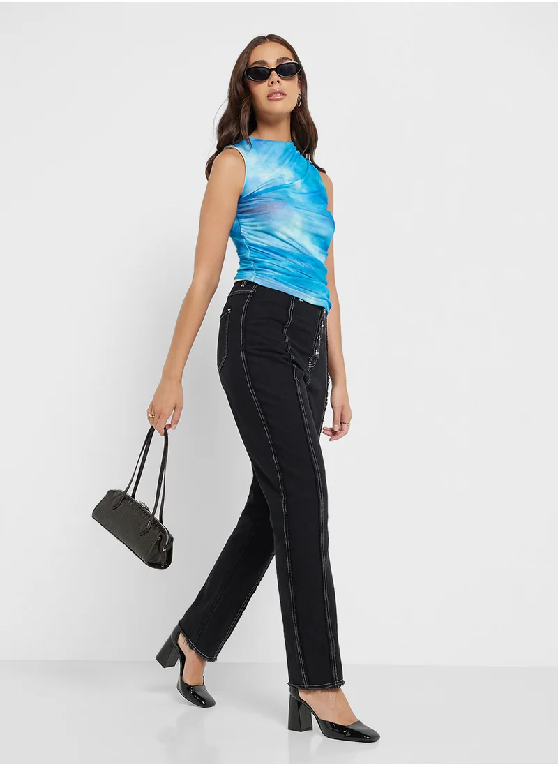 جينجر Mesh Blurred Digital Print Fitted Top