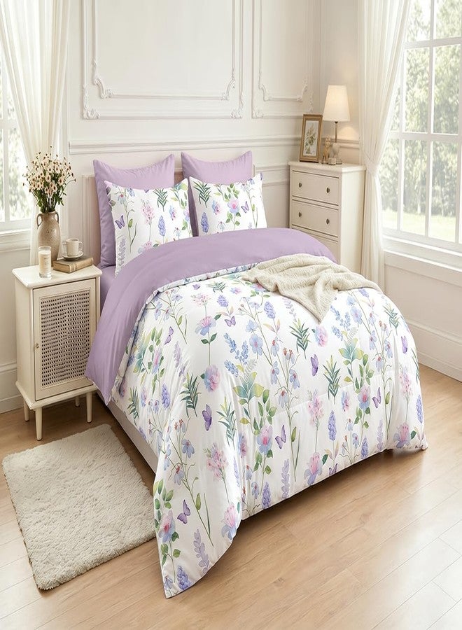 CCoutueChen Purple Lavender Comforter Set Full Size, Botanical Floral Bedding Set for Girls Cottagecore Bedroom, 3 Pieces Soft Fluffy Microfiber Comforter Sets with 2 Pillowcases, 79"x90" - Image 5