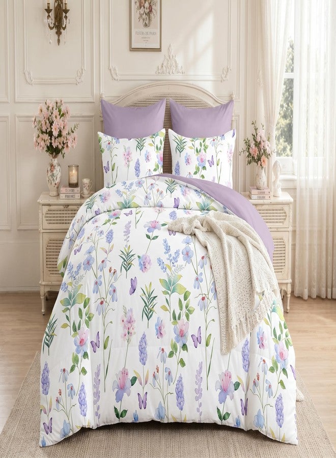 CCoutueChen Purple Lavender Comforter Set Full Size, Botanical Floral Bedding Set for Girls Cottagecore Bedroom, 3 Pieces Soft Fluffy Microfiber Comforter Sets with 2 Pillowcases, 79"x90" - Image 4