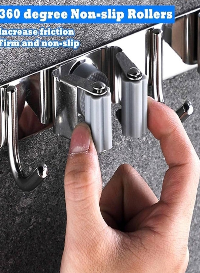 Home Elem Broom Mop Holder Wall Mount Stainless Steel Wall Mounted Storage Organizer Heavy Duty Tools Hanger with 5 Racks 4 Hooks for Kitchen Bathroom Closet Garage Office Garden 1Pc broom holder - Image 5
