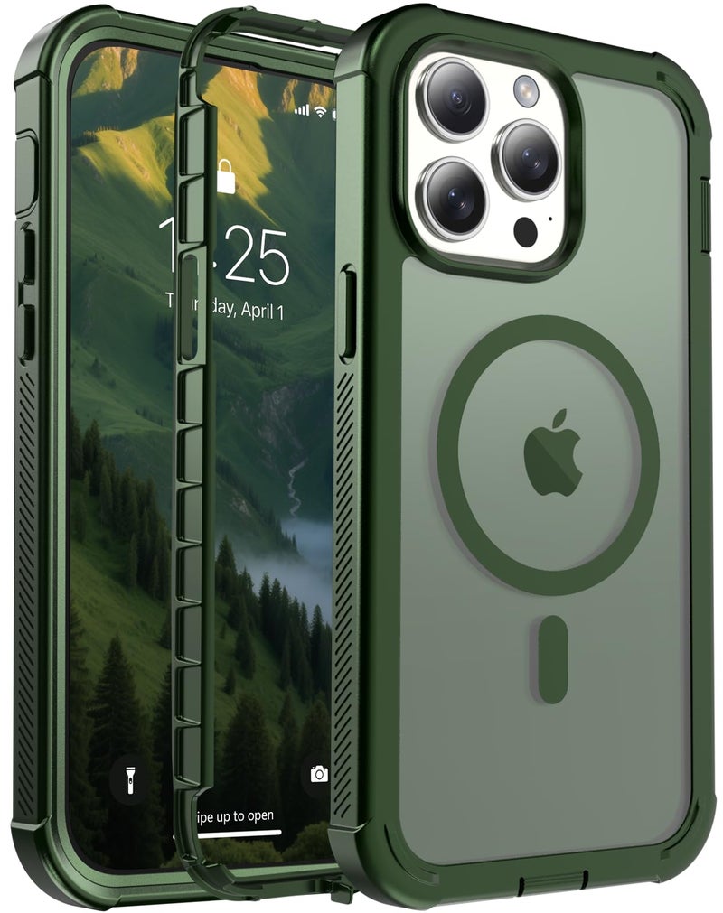 jaroco Magnetic for iPhone 14 Pro Max Case, [Compatible with MagSafe][Military Grade Drop Protection][Heavy Duty Protection][Non-Slip][Shockproof] 2-Layer Durable Bumper Phone Case 6.7''-Army Green - Image 1