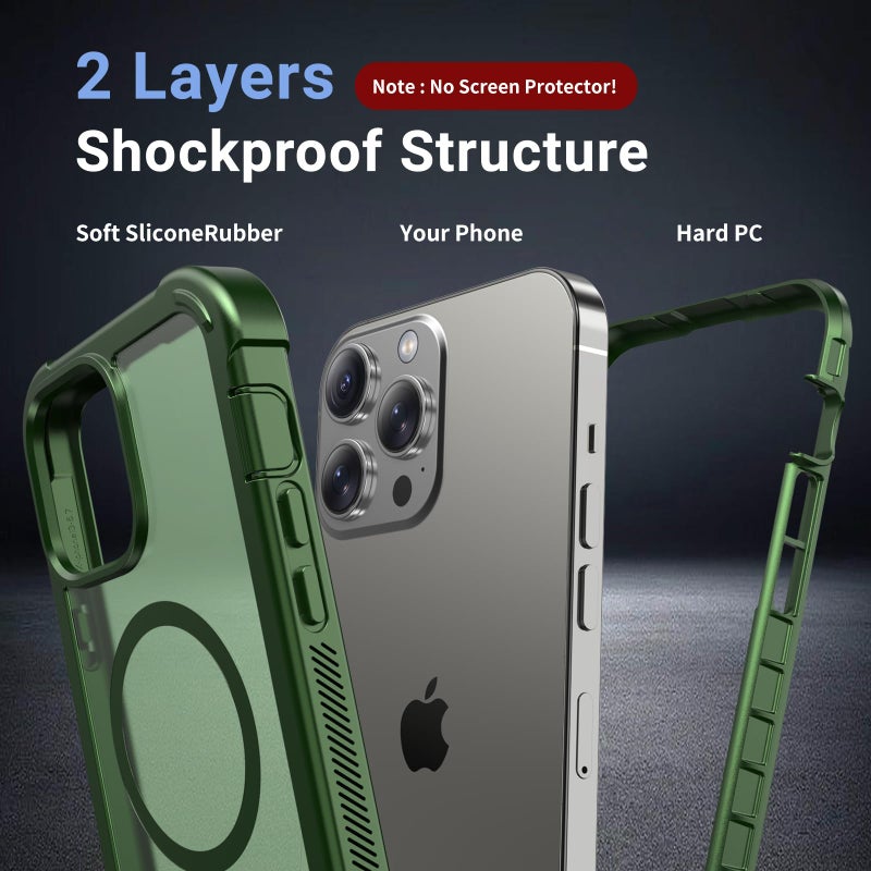 jaroco Magnetic for iPhone 14 Pro Max Case, [Compatible with MagSafe][Military Grade Drop Protection][Heavy Duty Protection][Non-Slip][Shockproof] 2-Layer Durable Bumper Phone Case 6.7''-Army Green - Image 2