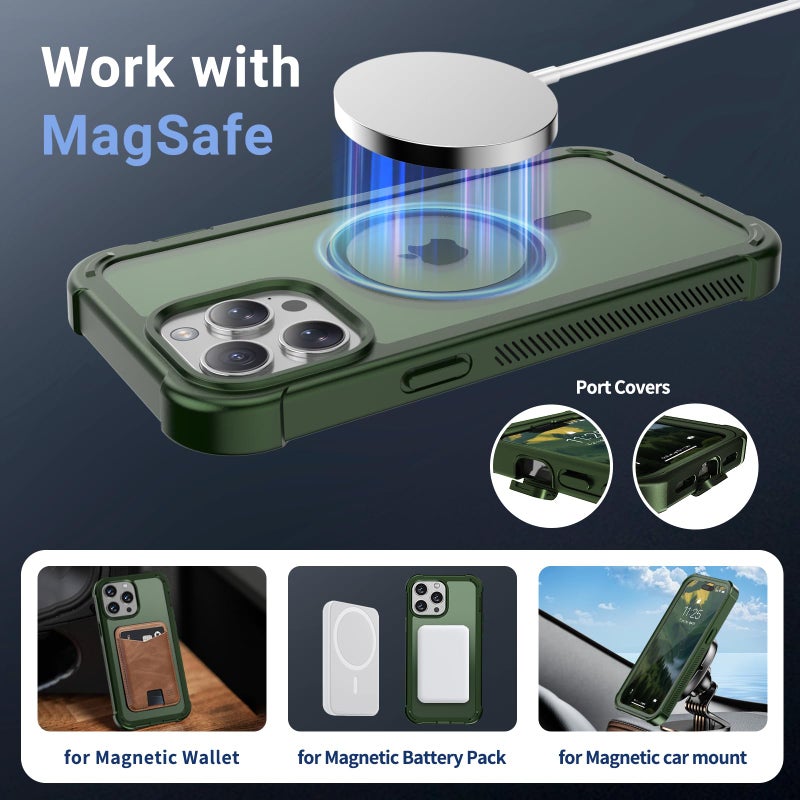 jaroco Magnetic for iPhone 14 Pro Max Case, [Compatible with MagSafe][Military Grade Drop Protection][Heavy Duty Protection][Non-Slip][Shockproof] 2-Layer Durable Bumper Phone Case 6.7''-Army Green - Image 4