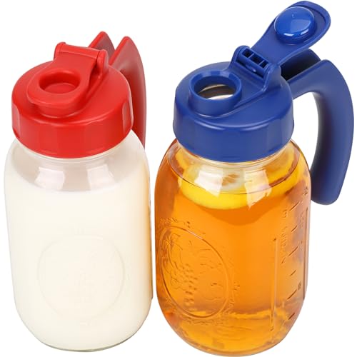 SOLIGT 2 Pack Regular Mouth Mason Jar Lids with Handle, Airtight & Leak-proof Seal, Easy Pouring Spout, Turns your Mason Jar into Pitcher, Jars not included - Image 1