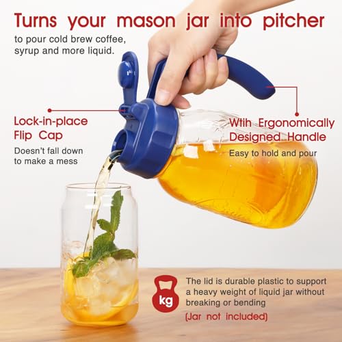 SOLIGT 2 Pack Regular Mouth Mason Jar Lids with Handle, Airtight & Leak-proof Seal, Easy Pouring Spout, Turns your Mason Jar into Pitcher, Jars not included - Image 2