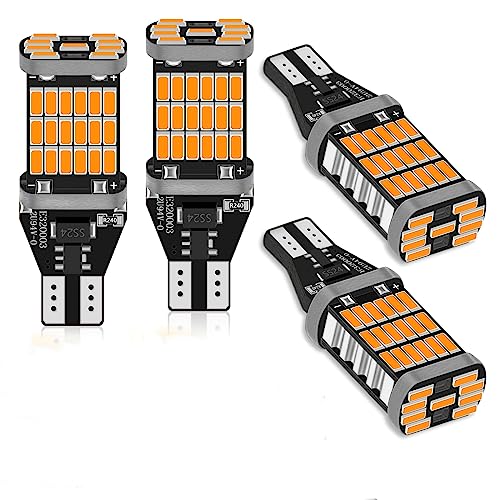 Alopee 921 LED Bulb Amber Yellow 912 LED Bulb Non Polarity Canbus Error Free Turn Signal Light Bulb for T15/902/904/906/579/W16W Blinker Bulb Marker Lights 45SMD 4014 Chips 12~18V DC Pack of 4 - Image 1
