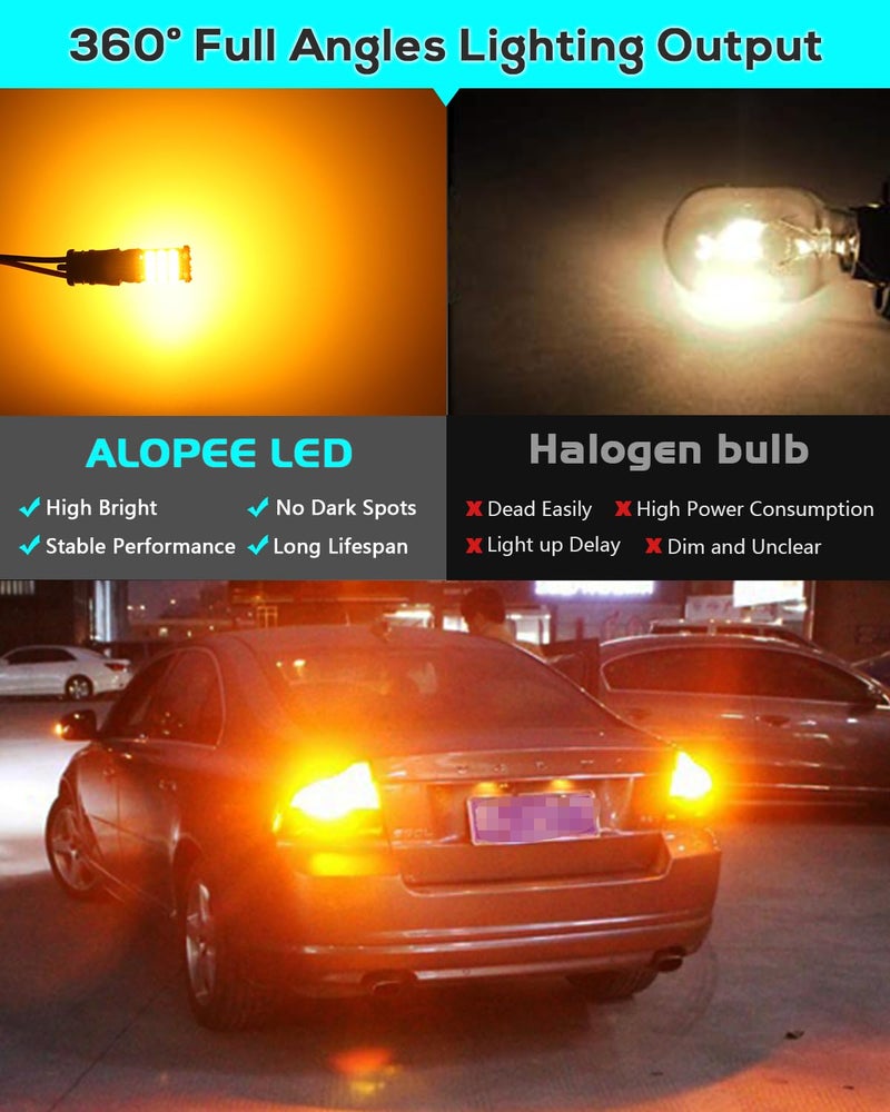 Alopee 921 LED Bulb Amber Yellow 912 LED Bulb Non Polarity Canbus Error Free Turn Signal Light Bulb for T15/902/904/906/579/W16W Blinker Bulb Marker Lights 45SMD 4014 Chips 12~18V DC Pack of 4 - Image 5