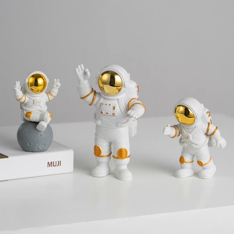 Street27 Polyvinyl Chloride 3Pcs Astronaut Action Figurine Home Decor Astronaut Statue Study Office Desk Decor Showpiece Gift Decoration Accessories Outer Space Pvc Sculpture(Golden) - Image 2