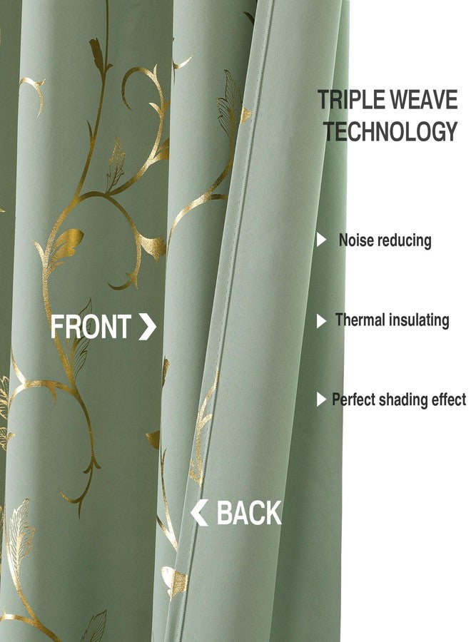BUHUA Blackout Curtains Gold Foil Print Flower Vine Grommet Drapes, Room Darkening Thermal Insulated Curtains, Noise Reducing Curtain for Bedroom, Sage Green, 52Wx96L, 2 Panels - Image 5