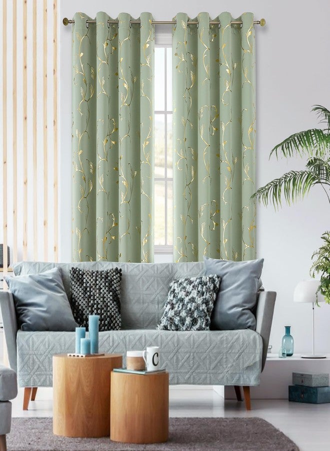BUHUA Blackout Curtains Gold Foil Print Flower Vine Grommet Drapes, Room Darkening Thermal Insulated Curtains, Noise Reducing Curtain for Bedroom, Sage Green, 52Wx96L, 2 Panels - Image 3