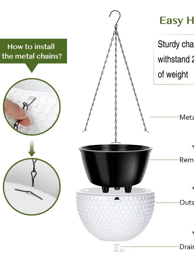 Generic Set of 3 Hanging Planters for Indoor Outdoor Plants, Includes 6, 8, and 10 Inch Plant Holders with Drainage Holes and Removable Saucers, Enhance Your Garden and Home Decor