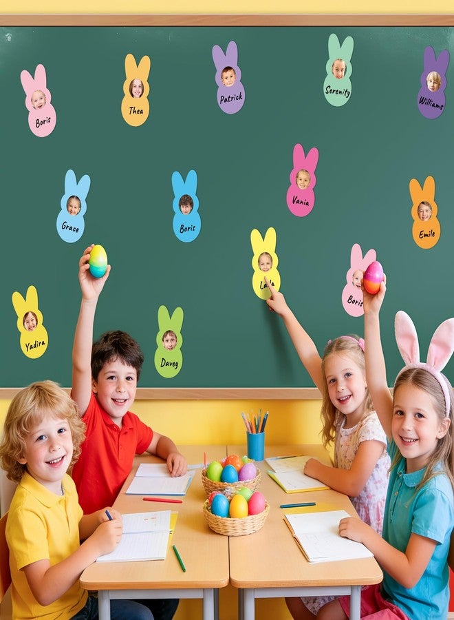 CPicdn 80Pcs Easter Bunny Cutouts with Photo Space, Colorful Rabbit Paper Cutouts for Bulletin Board Decorations, DIY Photo Name Tag Craft Kit Spring Classroom Wall Decor Home School Party Supplies - Image 5