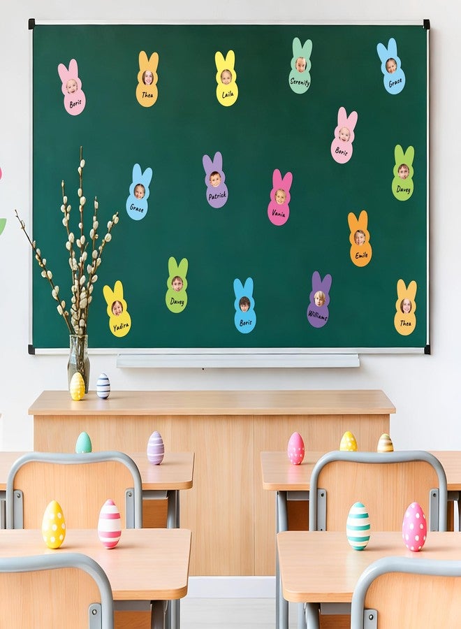 CPicdn 80Pcs Easter Bunny Cutouts with Photo Space, Colorful Rabbit Paper Cutouts for Bulletin Board Decorations, DIY Photo Name Tag Craft Kit Spring Classroom Wall Decor Home School Party Supplies - Image 4