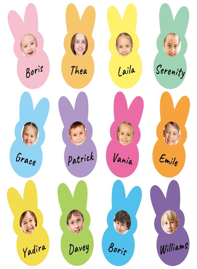 CPicdn 80Pcs Easter Bunny Cutouts with Photo Space, Colorful Rabbit Paper Cutouts for Bulletin Board Decorations, DIY Photo Name Tag Craft Kit Spring Classroom Wall Decor Home School Party Supplies - Image 1
