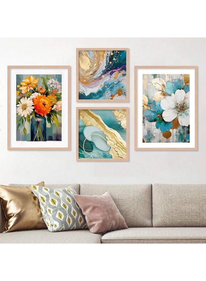 Walllane Modern Art Floral Painting Set for Living Room, Bedroom, Office - Nature Inspired Wall Decoration (10 Inch x 13 Inch) Set of 4 Cate-014 - Image 1