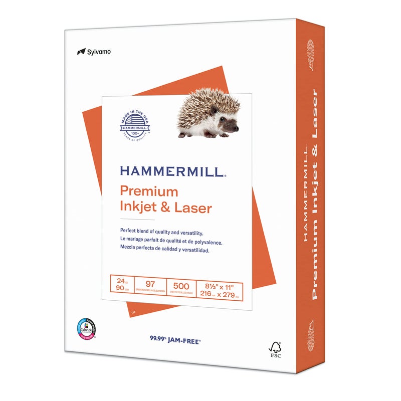 Hammermill Printer Paper, Premium Inkjet & Laser Paper 24 Lb, 8.5 x 11 - 1 Ream (500 Sheets) - 97 Bright, Made in the USA, 166140R - Image 1