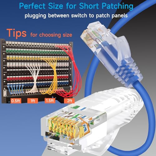 Lysymixs Cat6a Slim Ethernet Patch Cable 0.5 ft (24 Pack), Cat6a Patch Cable for Data Centers, Cat 6 Cable 10G, Network Patch Cables for Home and Enterprise Network -Blue - Image 2