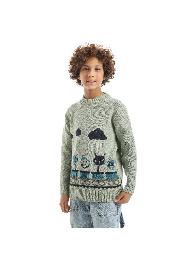 سيزار بلوفر أولادي صوف اخضر زيتوني فاتح - Image 4