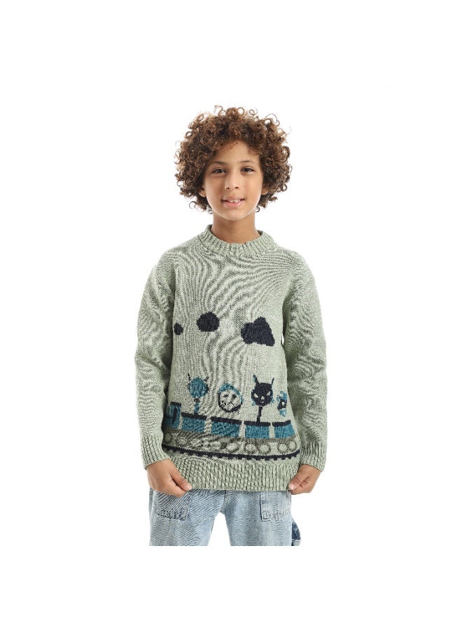 سيزار بلوفر أولادي صوف اخضر زيتوني فاتح - Image 2