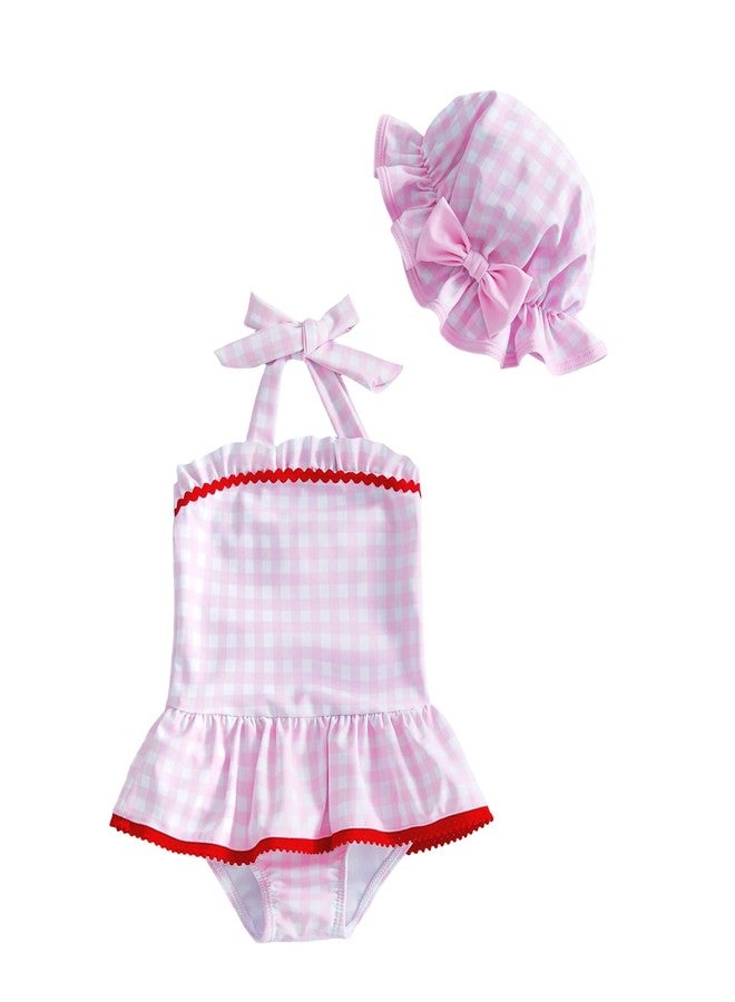 Yccutest Baby Girl Bathing Suit One Piece Swimsuit Toddler Girl Bikini Tankini Ruffle Plaid Halter Swimwear Baby Swim Suits (Pink, 18-24 Months) - Image 1