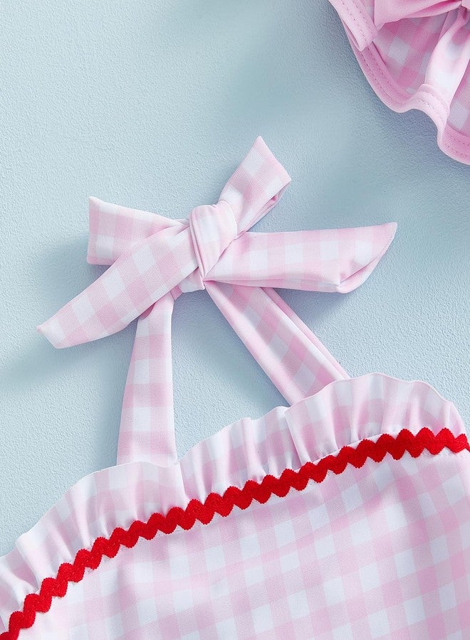 Yccutest Baby Girl Bathing Suit One Piece Swimsuit Toddler Girl Bikini Tankini Ruffle Plaid Halter Swimwear Baby Swim Suits (Pink, 18-24 Months) - Image 5