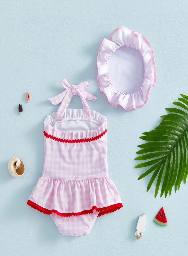 Yccutest Baby Girl Bathing Suit One Piece Swimsuit Toddler Girl Bikini Tankini Ruffle Plaid Halter Swimwear Baby Swim Suits (Pink, 18-24 Months) - Image 4