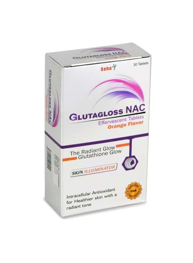 Seha Glutagloss NAC Orange Flavored Effervescent Tablets, Pack of 30's - Image 2