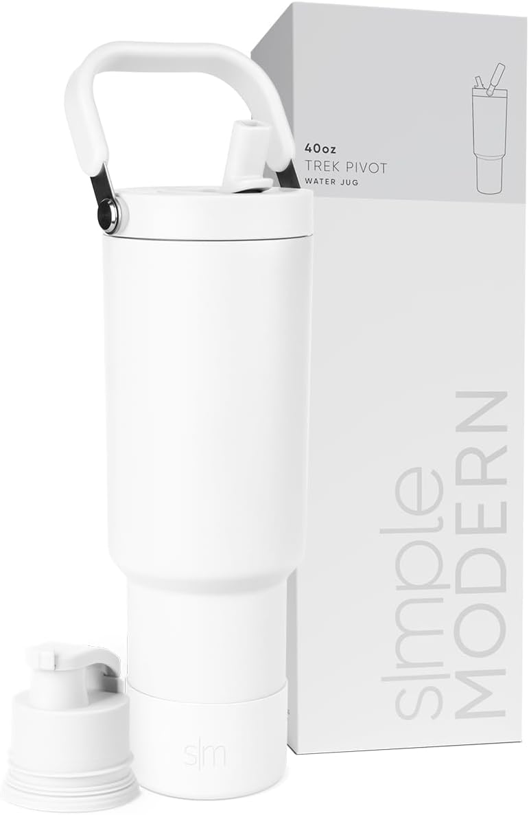 Simple Modern Trek Pivot | 40oz Flip Straw Tumbler with Handle | Water Bottle & Boot | Interchangeable Straw & Chug Lids | Insulated Stainless Steel Jug | Gym Sports Outdoors | Winter White - Image 1