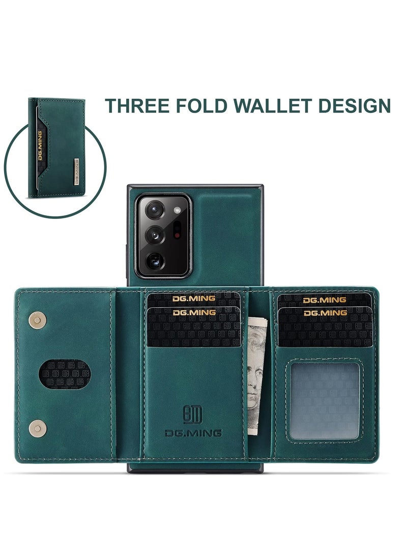 Wallet Case for Samsung Galaxy Note 20 Ultra, DG.MING Premium Leather Phone Case Back Cover Magnetic Detachable with Trifold Wallet Card Holder Pocket (Green)