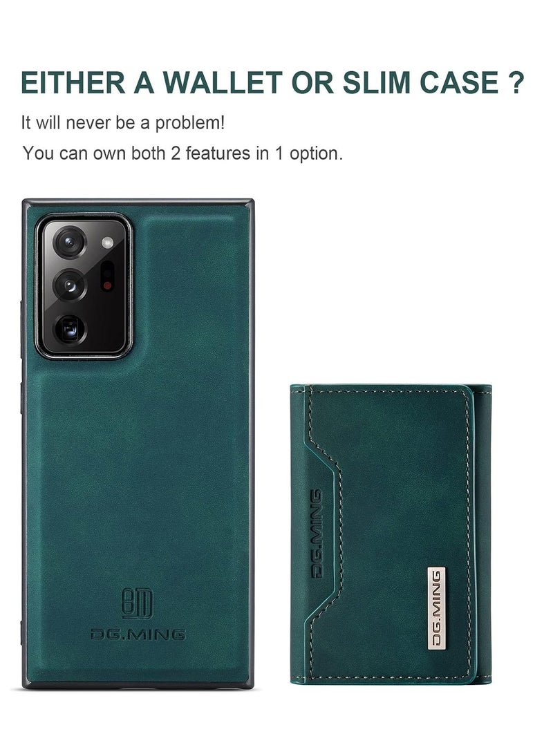 Wallet Case for Samsung Galaxy Note 20 Ultra, DG.MING Premium Leather Phone Case Back Cover Magnetic Detachable with Trifold Wallet Card Holder Pocket (Green)