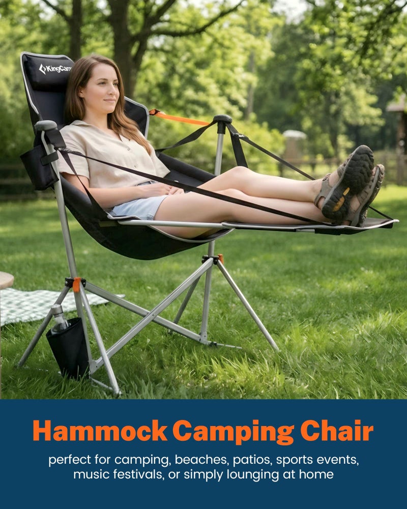 KingCamp Hammock Chair with Footrest â€“ Heavy Duty Swinging Rocking Camping Chairs for Adults up to 400lbs, Folding Portable Oversized Rocker with Cup Holder & Pillow for Outdoor Beach Lawn RV Sports - Image 2