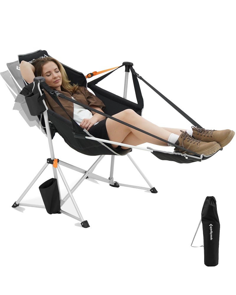 KingCamp Hammock Chair with Footrest â€“ Heavy Duty Swinging Rocking Camping Chairs for Adults up to 400lbs, Folding Portable Oversized Rocker with Cup Holder & Pillow for Outdoor Beach Lawn RV Sports - Image 1