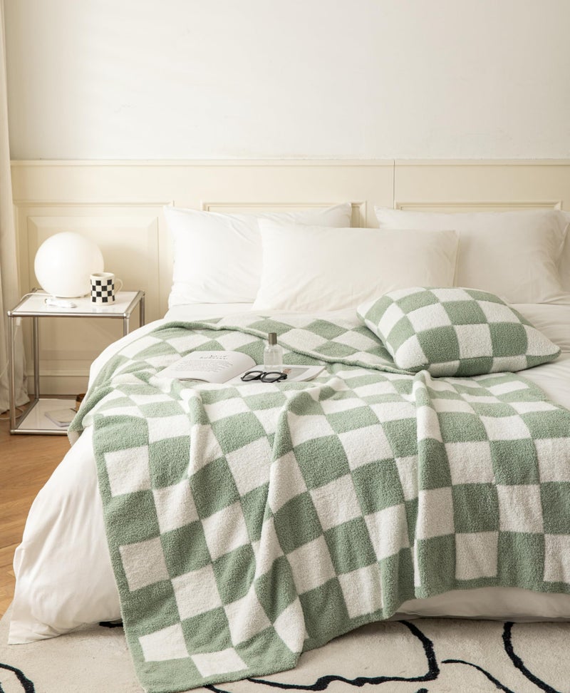 UltraSoft Buffalo Checkerboard Grid Fluffy Microfiber Knitted Throw Blanket Super Cozy Lightweight Checkered Bed Blanket for Sofa Couch Bed Matcha 51X63