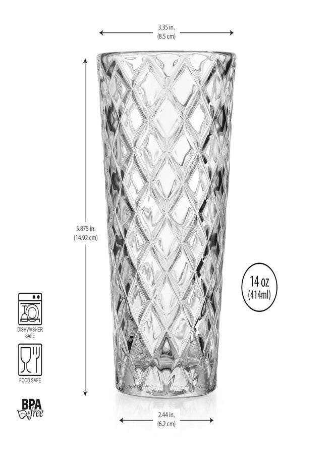 Glaver's Drinking Glasses Set of 4. Tall Highball Glasses. 14oz. Textured Diamond Cut Elegant Drinking Glass Cups - Kitchen Glassware for Water, Iced Tea, Juice, Cocktail. - Image 3