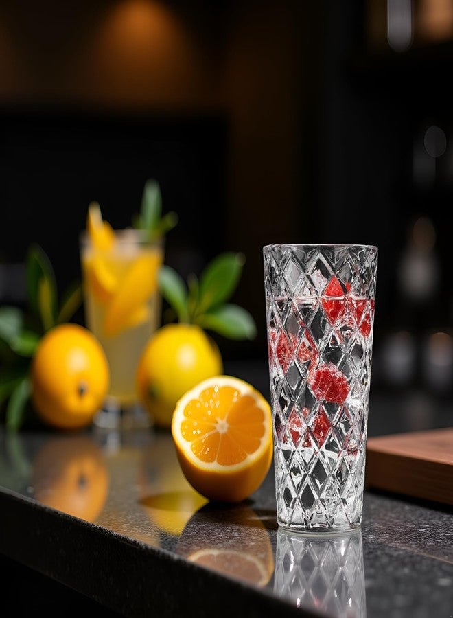 Glaver's Drinking Glasses Set of 4. Tall Highball Glasses. 14oz. Textured Diamond Cut Elegant Drinking Glass Cups - Kitchen Glassware for Water, Iced Tea, Juice, Cocktail. - Image 4