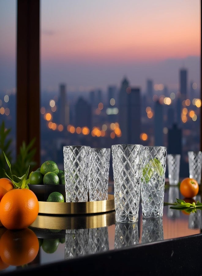 Glaver's Drinking Glasses Set of 4. Tall Highball Glasses. 14oz. Textured Diamond Cut Elegant Drinking Glass Cups - Kitchen Glassware for Water, Iced Tea, Juice, Cocktail. - Image 5