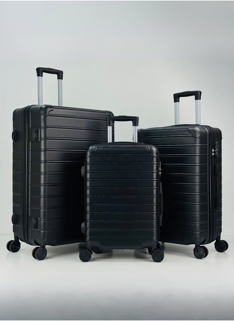 SAW & SEE Premium Hard Shell Luggage Set  – 3-Piece Durable Strong Suitcase Set, Lightweight ABS Trolley Bags with Smooth Rotating Spinner Wheels, Security Combination Lock, Telescopic Handle, Traveling Bag Suitcases – 20" / 24" / 28" – BLACK  - Image 1
