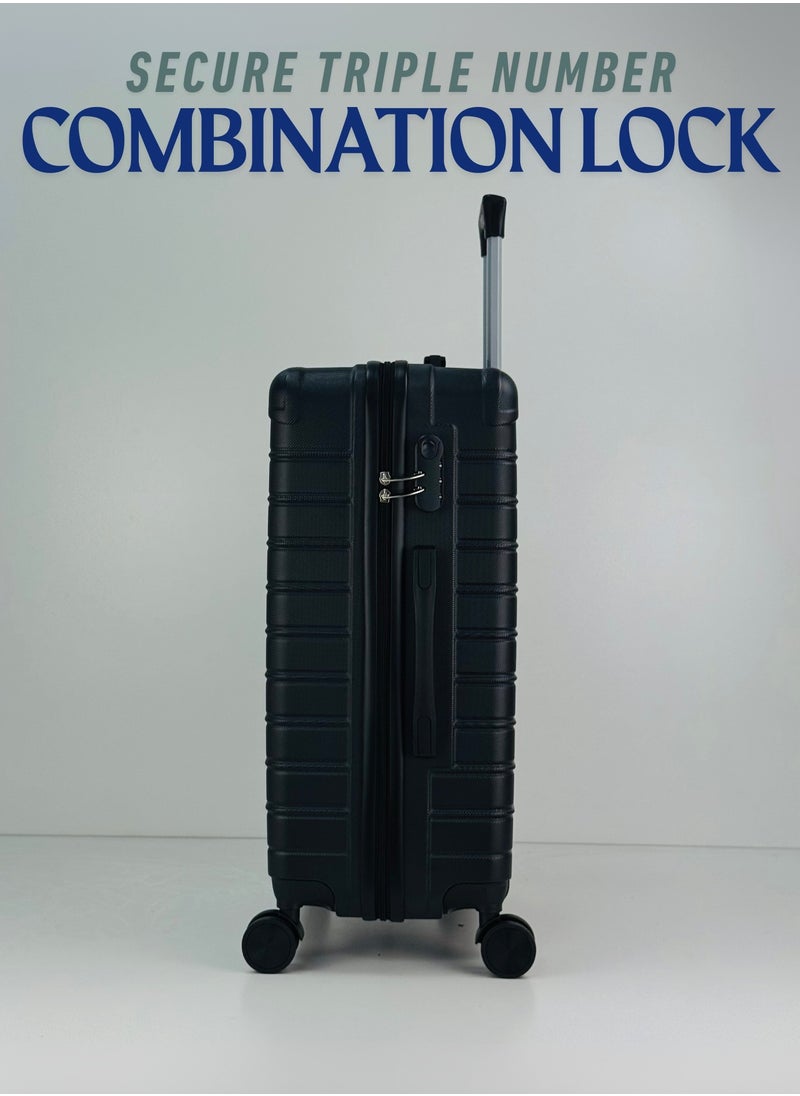 SAW & SEE Premium Hard Shell Luggage Set  – 3-Piece Durable Strong Suitcase Set, Lightweight ABS Trolley Bags with Smooth Rotating Spinner Wheels, Security Combination Lock, Telescopic Handle, Traveling Bag Suitcases – 20" / 24" / 28" – BLACK  - Image 4