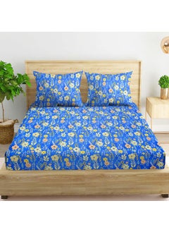 VAS COLLECTIONS VAS COLLECTIONS 220 TC 100 Cotton Kingston Collection Super King Size Bedsheets with 2 King Size Pillow Covers Luxury Soft Sheets 3pcs Set 108x108 inches Blue Multi  - Image 3