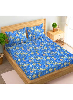 VAS COLLECTIONS VAS COLLECTIONS 220 TC 100 Cotton Kingston Collection Super King Size Bedsheets with 2 King Size Pillow Covers Luxury Soft Sheets 3pcs Set 108x108 inches Blue Multi  - Image 1
