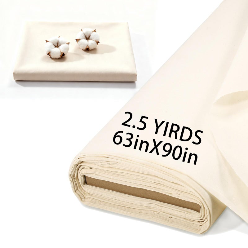 ARKBAODAN 2.5 Yards 100% Cotton Muslin Fabric Natural Unbleached Linen Fabric by The Yard 63 inch x 2.5 Yards Unbleached Muslin Linen Fabric Material for Sewing Material Apparel Cloth - Image 1