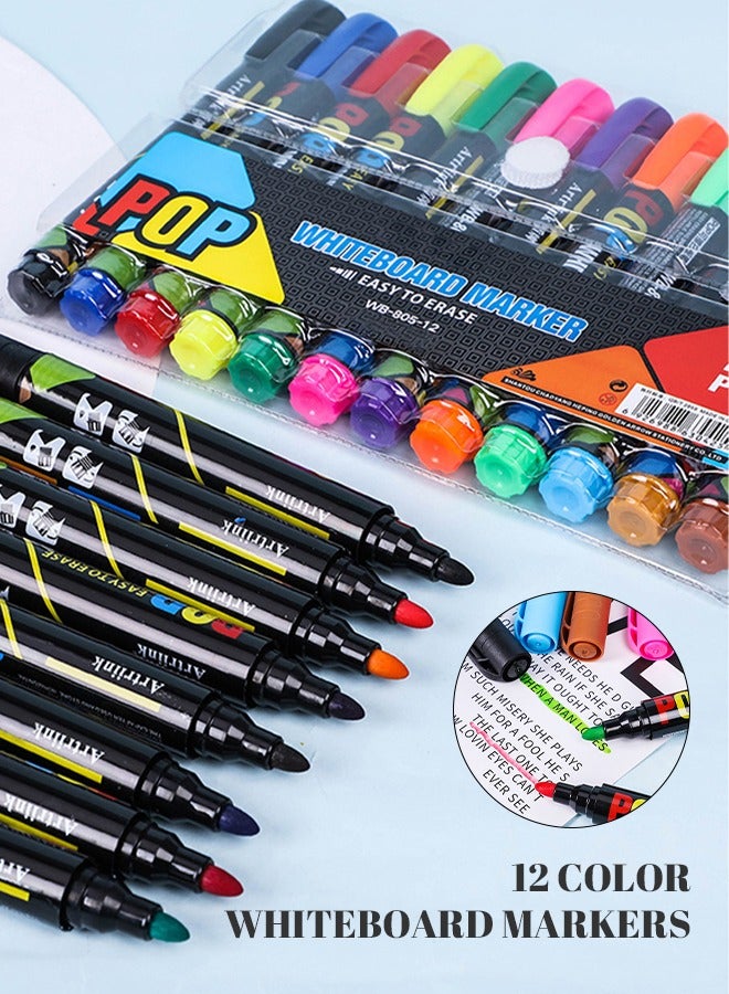 أقلام تحديد للسبورة البيضاء، 12 قطعة، أقلام تحديد قابلة للمسح مع قبضة مريحة، تقلل من إجهاد اليد، مثالية لرسم الأطفال واجتماعات المكتب والتدريس - Image 3
