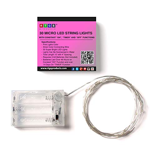 RTGS 30 LEDs Pink Color String Lights Silver Wire Indoor and Outdoor 9.5 Feet Firefly Starry Fairy Lights Battery Powered for DIY, Christmas, Holidays, Party, Bedroom and Centerpieces - Image 2