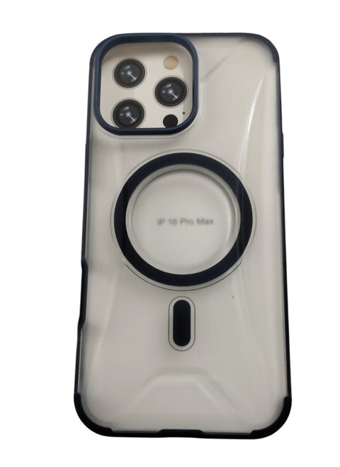 Shockproof Leather Phone Case with Wireless Charger Magsafe Case for iPhone 16 Pro Max Black/Clear