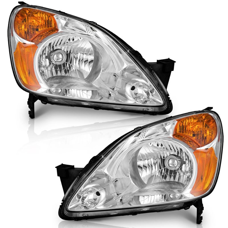 WEELMOTO Halogen Headlights for 20022004 Honda CRVHeadlamp for 2002 2003 2004 Honda CRV with Chrome Housing Amber Reflector LeftRight Side