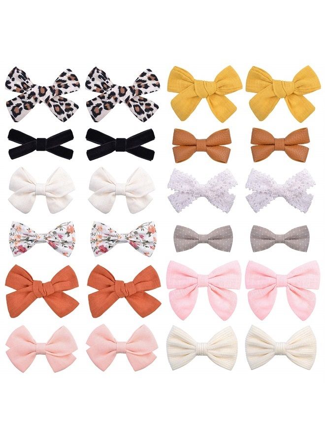 24pcs Baby Girl Hair Bows Clips Fully Lined Barrettes Alligator Clip Hair Accessories for Little Girls Toddler Kids Teens in Pairs One Size