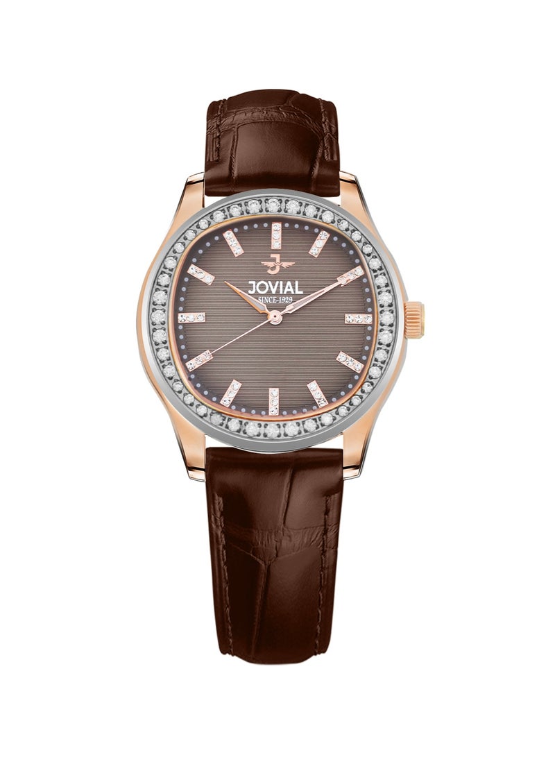 JOVIAL 5066 LALQ 40 ZE Women's Fashion Leather Strap watch, Brown Dial, Quartz, 26mm - Image 1