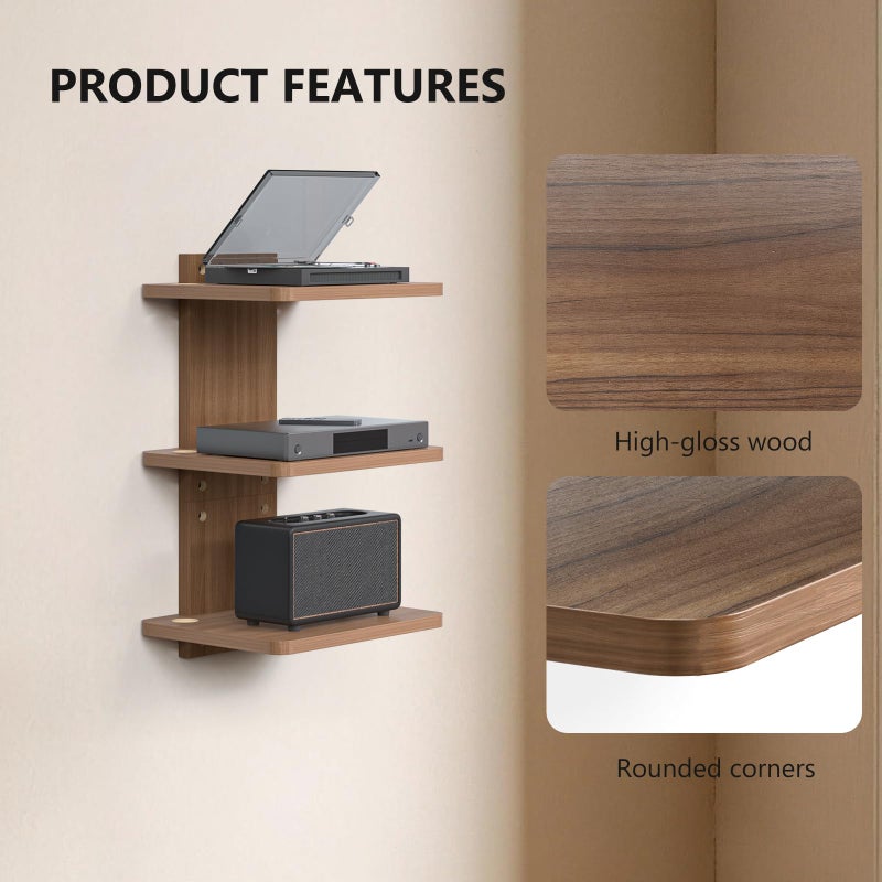 WALI Floating TV Shelf, 3 Tier Projector Shelf for DVD Players, Routers, Game Consoles, Cable Boxes, Living Room Decor Accessories, Wall Mount Shelves Holds Up to 22lbs (CS303N), 3-Shelf, Walnut Brown - Image 2